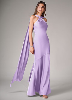 Azazie Kinsley Robes de demoiselle d'honneur Robe Sirène en Satin extensible Fente Latérale Lilas image3