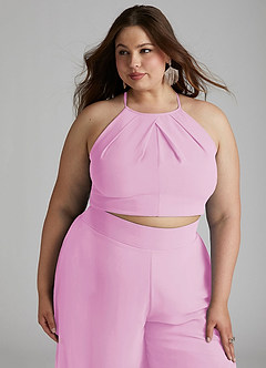 Azazie Kenzi Bridesmaid Dresses Candy Pink Pleated Chiffon Jumpsuit image11