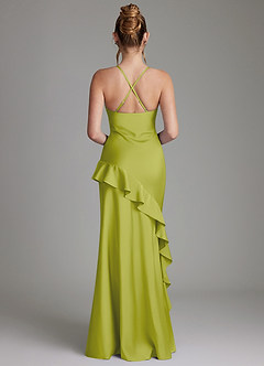 Azazie Jayda Bridesmaid Dresses Lemongrass A-Line Ruched Stretch Satin Dress image2
