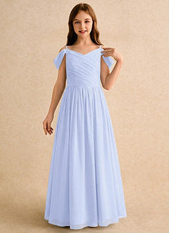 Azazie Chelo Girls Formal Robe Demoiselle D'honneur Fillette Robe Trapèze en Mousseline de soie Plissée Lavande image5