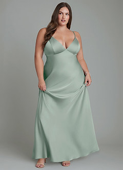 Azazie Stefania Bridesmaid Dresses Agave A-Line Stretch Satin Dress image11