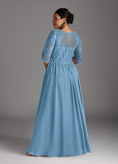Azazie Mirielle Kleider für die Brautmutter A-Linie Schaufel Spitze Chiffon Kleid Stahlblau image8