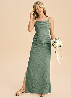 Azazie Mai Junior Etui Plissee Blumen-Burnout Kleid Matcha image3