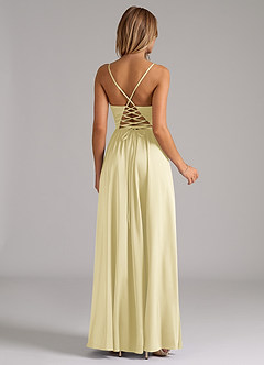 Azazie Aaida Vestidos de damas de honor Vestido de Sorbete De Limón de Satén Elástico de Corte en A con Corsé image6