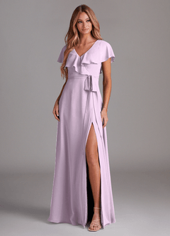 Azazie Lainey Bridesmaid Dresses Frosted Lilac A-Line with Pockets Chiffon Dress image3
