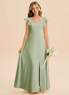 Azazie Bondi Junior Dusty Sage A-Line Side Slit Stretch Satin Dress image1