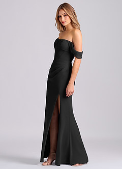 Azazie Joanne Bridesmaid Dresses Black Mermaid Off the Shoulder Chiffon Dress image3