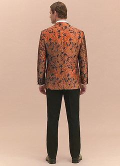 front Samuel Burnt Orange Floral Jacquard Peak Lapel Tuxedo Jacket