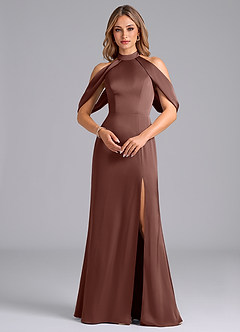 Azazie Bonny Bridesmaid Dresses Espresso Mermaid Off the Shoulder Stretch Satin Dress image4