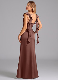 Azazie Adi Bridesmaid Dresses Espresso A-Line Pleated Stretch Satin Dress image6