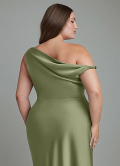 Azazie Emerson Bridesmaid Dresses Garden Sage Mermaid Off the Shoulder Stretch Satin Dress image11