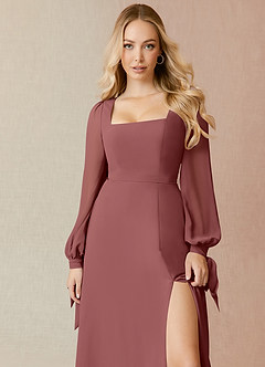 Azazie Leonia Bridesmaid Dresses Amethyst A-Line Long Sleeve Chiffon Dress image5