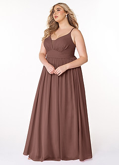 Azazie Rayna Bridesmaid Dresses Espresso A-Line V-Neck Pleated Chiffon Dress image9