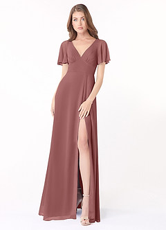 Azazie Kimber Bridesmaid Dresses Desert Rose A-Line Flounce Sleeve Chiffon Dress image1