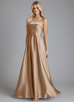 Azazie Lucienne Vestidos de damas de honor Vestido de Gris Pardo de Satén Elástico de Corte en A Convertible con Sin tirantes image3