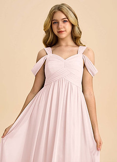 Azazie Lianne Junior Blushing Pink A-Line Off the Shoulder Chiffon Dress image4