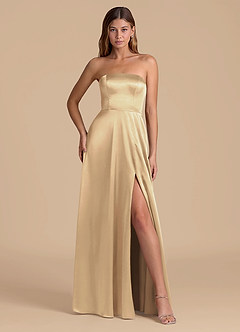 Azazie Wren 신부 들러리 드레스 A라인 스트랩리스 메탈릭 새틴 바닥 길이 드레스 image4