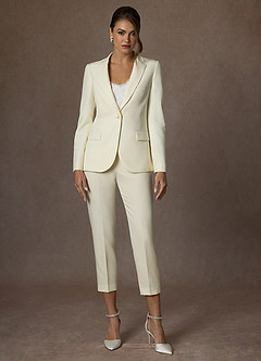 front Charlotte Marfim Conjunto de calça e blusa em tecido refinado