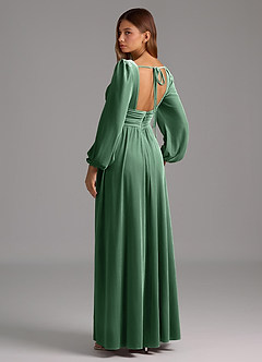 Azazie Norah Bridesmaid Dresses Eucalyptus A-Line Long Sleeve Velvet Dress image3