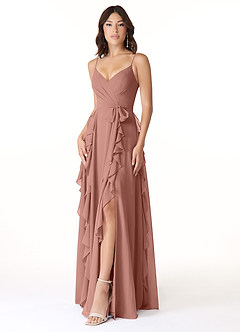 Azazie Peyton Bridesmaid Dresses Cedar Rose A-Line Ruched Chiffon Dress image1