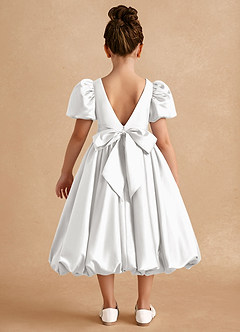 Azazie Jellybean Flower Girl Dresses White Ball-Gown Ruched Matte Satin Dress image2