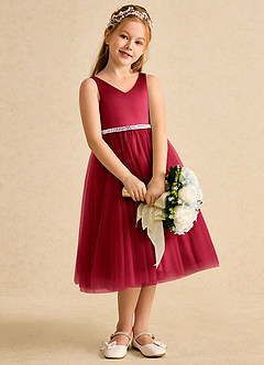 Azazie Firefly Flower Girl Dresses Scarlet A-Line Bow Matte Satin Dress image2