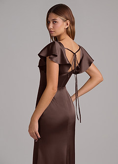 Azazie Elkie Brudtärnklänningar Klä av Sjöjungfru i Stretch Satin Fyrkantig halsringning Ganache image7