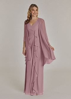 Azazie Manuella Mother of the Bride Dresses Dusty Rose A-Line V-Neck Pleated Chiffon Dress image3