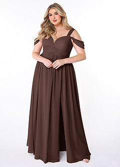 Azazie Lianne Brudtärnklänningar Klänning av A-linje i Chiffong Off the shoulder Ganache image7