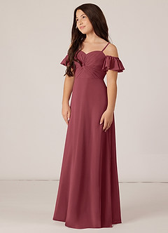 Azazie Juna Junior Robe Trapèze en Mousseline de soie Épaule décolletée Merlot image3
