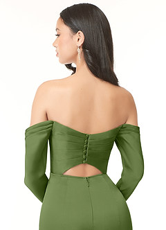 Azazie Hallie Brudtärnklänningar Klänning av Tubklänning i Stretch Satin Off-The-Soulder långärmad Enbärsgrön Konvertibel image8