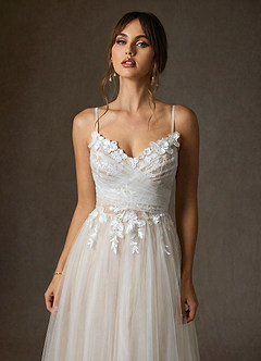 Azazie Zenia Hochzeitskleider A-Linie Tüll Kleid Diamantweiß Nude image2