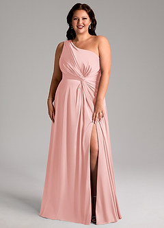Azazie Brooke Bridesmaid Dresses Powder Pink A-Line One Shoulder Stretch Satin Dress image9