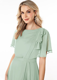 Azazie Aaliyah Modest Bridesmaid Dresses A-Line Scoop Pleated Chiffon Floor-Length Dress image5