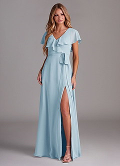 Azazie Lainey Bridesmaid Dresses Sky Blue A-Line with Pockets Chiffon Dress image3