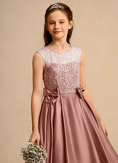 Azazie Candy Girl Jurken voor bloemenmeisjes Baljurk Jurk van Mat Satijn Boog Ceder Roos image2