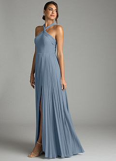 Azazie Afra Abiti da Damigella Abito A-Line in Chiffon Plissettato Blu Polveroso image4