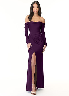 Azazie Hallie Robes de demoiselle d'honneur Robe Fourreau Convertible en Satin extensible Schulterfreies Langarmshirt Grain De Raisin image4