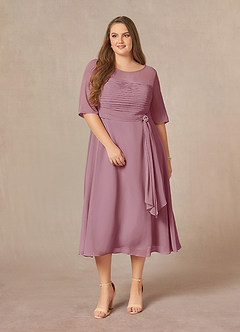 Azazie Naomi Mother of the Bride Dresses Vintage Mauve A-Line Boatneck Pleated Chiffon Dress image12