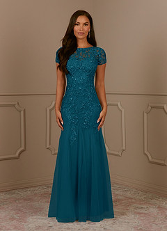 Azazie Laurie Mother of the Bride Dresses Ink Blue Mermaid Scoop Sequins Tulle Dress image2