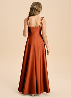 Azazie Popsy Junior Paprika A-Line Bow Stretch Satin Dress image2