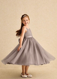 Azazie Patootie vestidos de niña de las flores Vestido de Gris Pardo de Tul de Corte En A con Tirante Espagueti image3