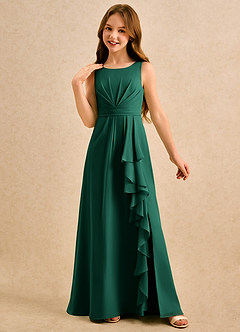 Azazie Chibi Girls Formal Sukienki dla dziewczynek sypiących kwiaty Linia A Pofałdowany Szyfon Długość podłogi Sukienka image4