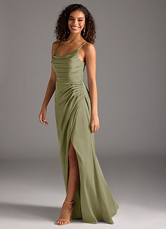 Azazie Deandra Bridesmaid Dresses Pistachio Mermaid Pleated Stretch Satin Dress image4
