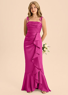 Azazie Ryan Junior Fuchsia Sheath Bow Stretch Satin Dress image5