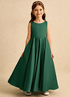 Azazie Pepper vestidos de niña de las flores Vestido de Verde Oscuro de Satin Mate de Corte En A con Plisado image4