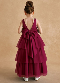 Azazie Megallie Flower Girl Dresses Burgundy A-Line Bow Tulle Dress image5
