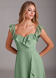 Azazie Lyra Robes de demoiselle d'honneur Robe Trapèze Convertible en Mousseline de soie Matcha image10