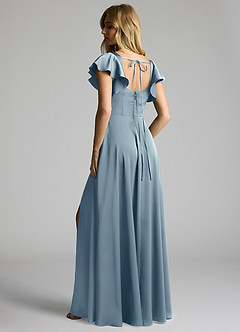 Azazie Bondi Bridesmaid Dresses Dusty Blue A-Line Bow Stretch Satin Dress image3