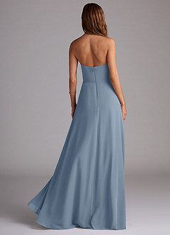 Azazie Wren Vestidos de damas de honor Vestido de Azul Polvoriento de Gasa de Corte en A Convertible con Corte Lateral image2